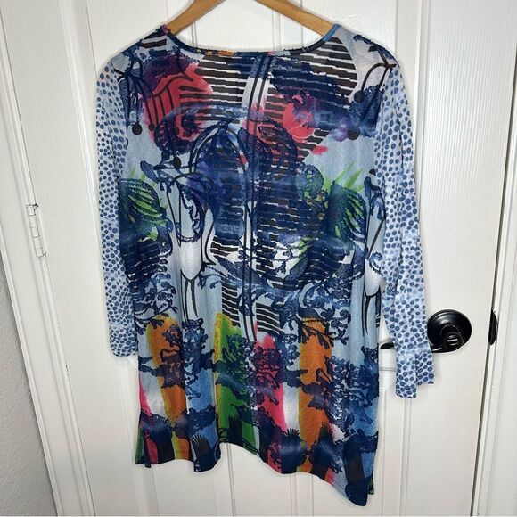 Ali Miles Multicolor Polka Dot Striped Floral Burnout Lace Blouse Sz L Artsy - Picture 3 of 8